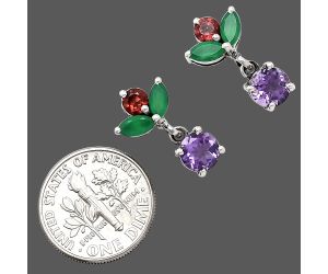 Amethyst, Green Onyx & Garnet Earrings EXE01400 E-1060, 6x6 mm