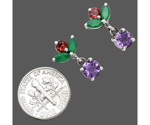 Amethyst, Green Onyx & Garnet Earrings EXE01408 E-1060, 6x6 mm