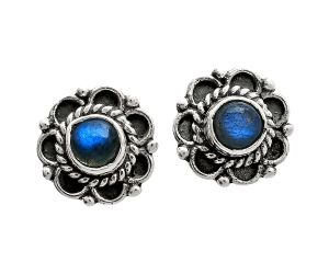 Blue Fire Labradorite Stud Earrings EXE01828 E-1121, 5x5 mm