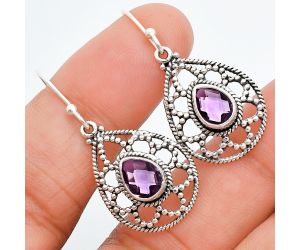 Amethyst Checker Briolette Earrings EXE01855 E-1251, 6x8 mm