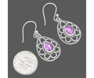 Amethyst Checker Briolette Earrings EXE01855 E-1251, 6x8 mm