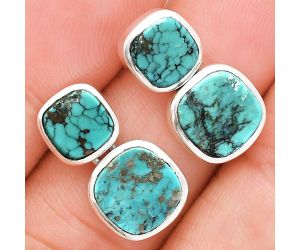 Natural Rare Turquoise Nevada Aztec Mt Earrings EXE01967 E-1252, 9x9 mm