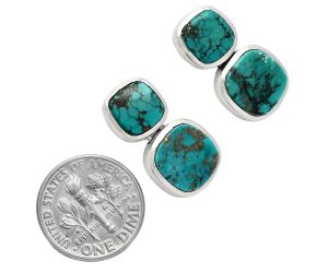 Natural Rare Turquoise Nevada Aztec Mt Earrings EXE01967 E-1252, 9x9 mm