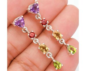 Amethyst, Garnet, Citrine & Peridot Earrings EXE02036 E-1061, 6x6 mm