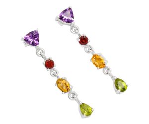 Amethyst, Garnet, Citrine & Peridot Earrings EXE02036 E-1061, 6x6 mm