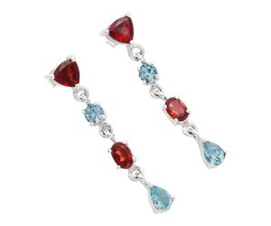 Hessonite Garnet and Sky Blue Topaz Earrings EXE02043 E-1061, 6x6 mm