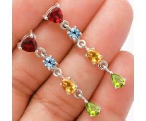 Hessonite Garnet, Sky Blue Topaz, Citrine & Peridot Earrings EXE02096 E-1061, 6x6 mm