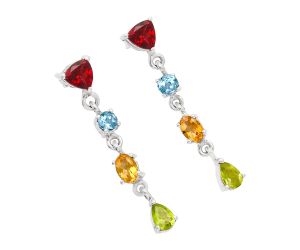 Hessonite Garnet, Sky Blue Topaz, Citrine & Peridot Earrings EXE02096 E-1061, 6x6 mm