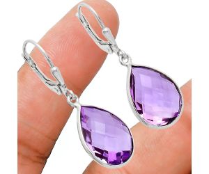 Amethyst Checker Briolette Earrings EXE02198 E-1254, 12x16 mm