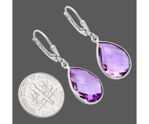 Amethyst Checker Briolette Earrings EXE02198 E-1254, 12x16 mm