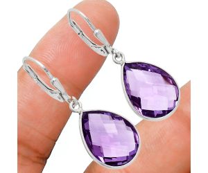 Amethyst Checker Briolette Earrings EXE02199 E-1254, 12x16 mm