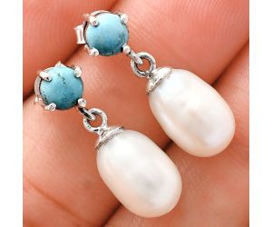 Natural Fresh Water Pearl and Turquoise Earrings EXE02413 E-1062, 8x12 mm