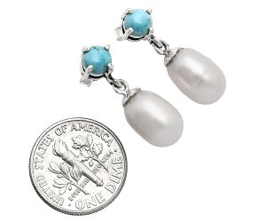 Natural Fresh Water Pearl and Turquoise Earrings EXE02413 E-1062, 8x12 mm