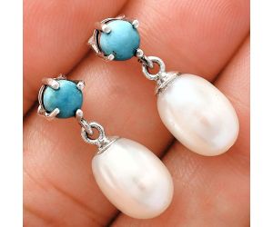 Natural Fresh Water Pearl and Turquoise Earrings EXE02414 E-1062, 8x11 mm