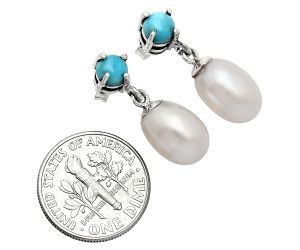 Natural Fresh Water Pearl and Turquoise Earrings EXE02414 E-1062, 8x11 mm