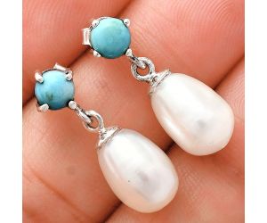 Natural Fresh Water Pearl and Turquoise Earrings EXE02415 E-1062, 8x12 mm