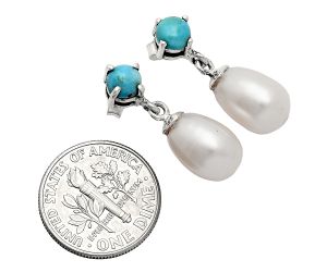 Natural Fresh Water Pearl and Turquoise Earrings EXE02415 E-1062, 8x12 mm