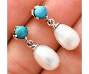 Natural Fresh Water Pearl and Turquoise Earrings EXE02416 E-1062, 8x12 mm