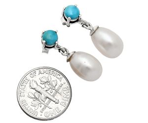 Natural Fresh Water Pearl and Turquoise Earrings EXE02416 E-1062, 8x12 mm