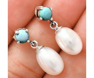 Natural Fresh Water Pearl and Turquoise Earrings EXE02417 E-1062, 8x12 mm