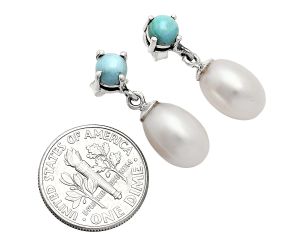 Natural Fresh Water Pearl and Turquoise Earrings EXE02417 E-1062, 8x12 mm