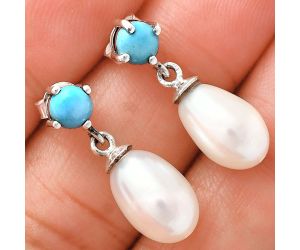 Natural Fresh Water Pearl and Turquoise Earrings EXE02418 E-1062, 8x13 mm