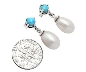 Natural Fresh Water Pearl and Turquoise Earrings EXE02418 E-1062, 8x13 mm