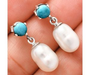 Natural Fresh Water Pearl and Turquoise Earrings EXE02419 E-1062, 8x12 mm