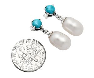 Natural Fresh Water Pearl and Turquoise Earrings EXE02419 E-1062, 8x12 mm