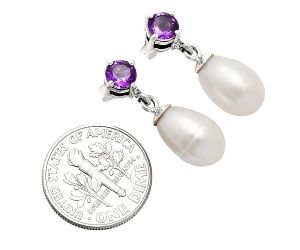 Natural Fresh Water Pearl and Amethyst Earrings EXE02422 E-1062, 8x12 mm