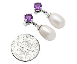 Natural Fresh Water Pearl and Amethyst Earrings EXE02423 E-1062, 8x12 mm