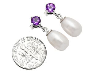 Natural Fresh Water Pearl and Amethyst Earrings EXE02426 E-1062, 8x12 mm