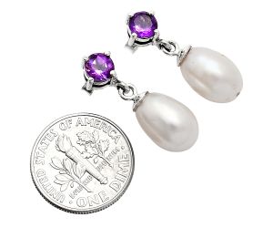 Natural Fresh Water Pearl and Amethyst Earrings EXE02427 E-1062, 8x12 mm