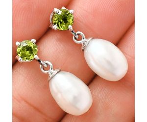 Natural Fresh Water Pearl and Peridot Earrings EXE02429 E-1062, 8x12 mm