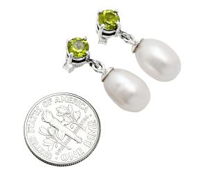 Natural Fresh Water Pearl and Peridot Earrings EXE02429 E-1062, 8x12 mm