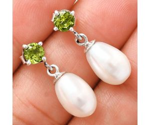 Natural Fresh Water Pearl and Peridot Earrings EXE02430 E-1062, 8x12 mm