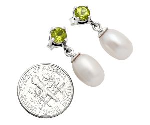 Natural Fresh Water Pearl and Peridot Earrings EXE02430 E-1062, 8x12 mm