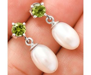 Natural Fresh Water Pearl and Peridot Earrings EXE02431 E-1062, 8x12 mm