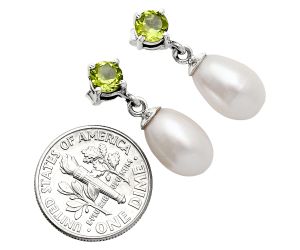 Natural Fresh Water Pearl and Peridot Earrings EXE02431 E-1062, 8x12 mm