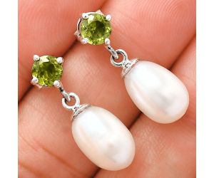 Natural Fresh Water Pearl and Peridot Earrings EXE02432 E-1062, 8x12 mm