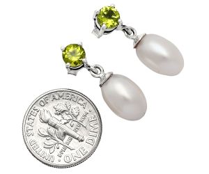 Natural Fresh Water Pearl and Peridot Earrings EXE02432 E-1062, 8x12 mm