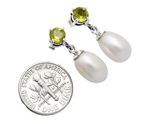 Natural Fresh Water Pearl and Peridot Earrings EXE02433 E-1062, 8x12 mm