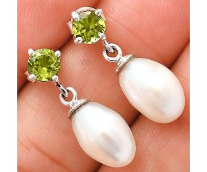 Natural Fresh Water Pearl and Peridot Earrings EXE02434 E-1062, 8x12 mm