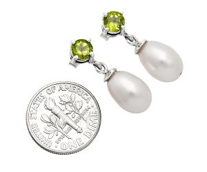 Natural Fresh Water Pearl and Peridot Earrings EXE02434 E-1062, 8x12 mm