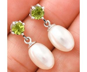 Natural Fresh Water Pearl and Peridot Earrings EXE02435 E-1062, 8x12 mm