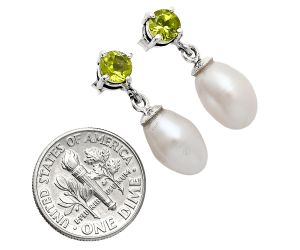 Natural Fresh Water Pearl and Peridot Earrings EXE02435 E-1062, 8x12 mm