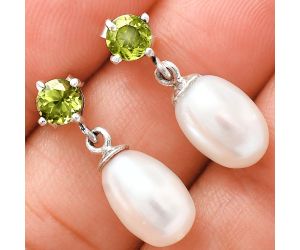 Natural Fresh Water Pearl and Peridot Earrings EXE02436 E-1062, 8x12 mm