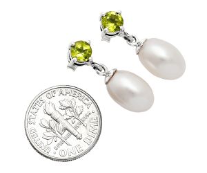 Natural Fresh Water Pearl and Peridot Earrings EXE02436 E-1062, 8x12 mm