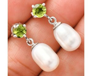 Natural Fresh Water Pearl and Peridot Earrings EXE02437 E-1062, 8x12 mm