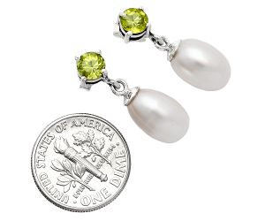 Natural Fresh Water Pearl and Peridot Earrings EXE02437 E-1062, 8x12 mm